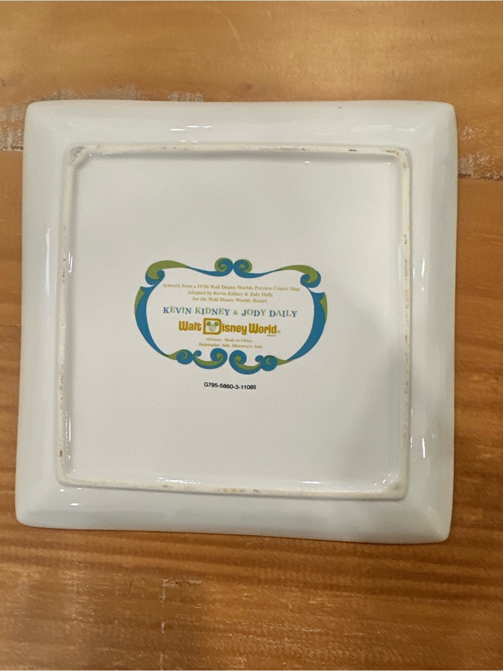 Disney White Square Ceramic Plate with Blue and Green Accents